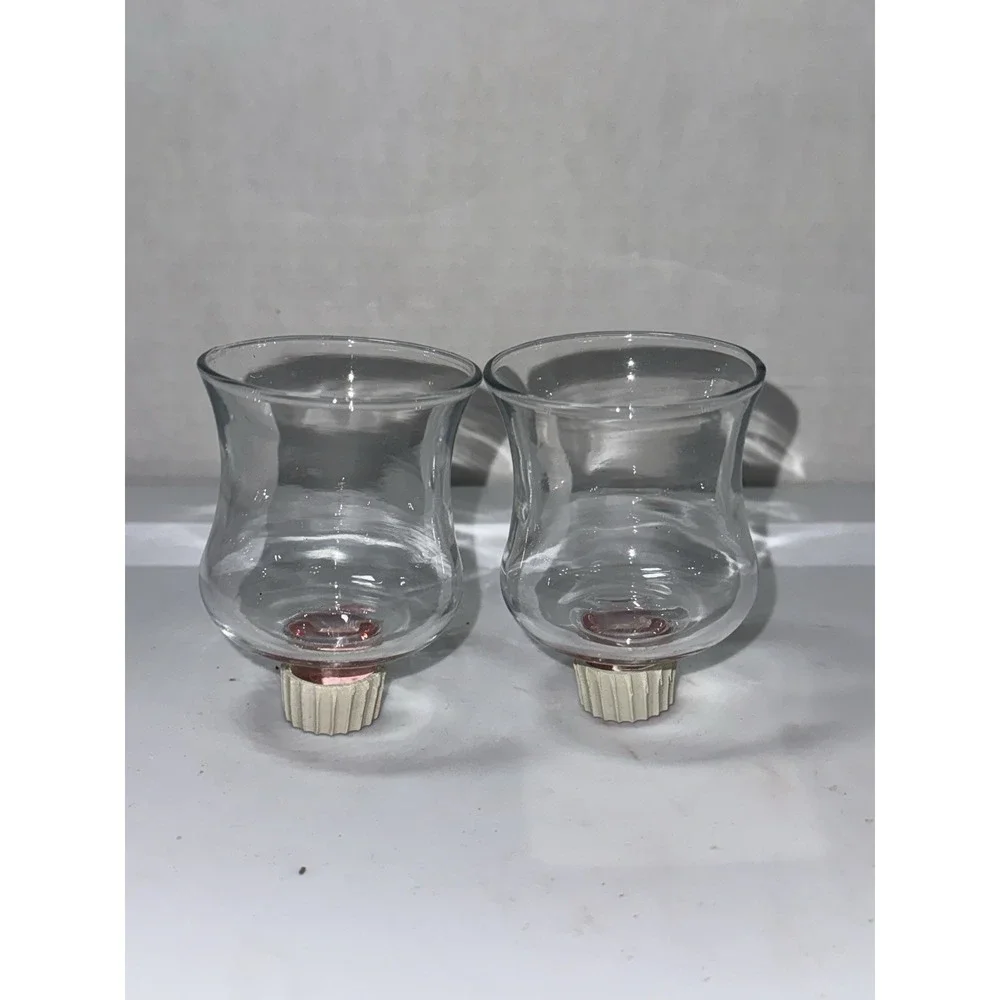 VTG Set of 2 Homco Bell Shaped Clear Glass Votive Cups Pegs Candle Holders 3.5